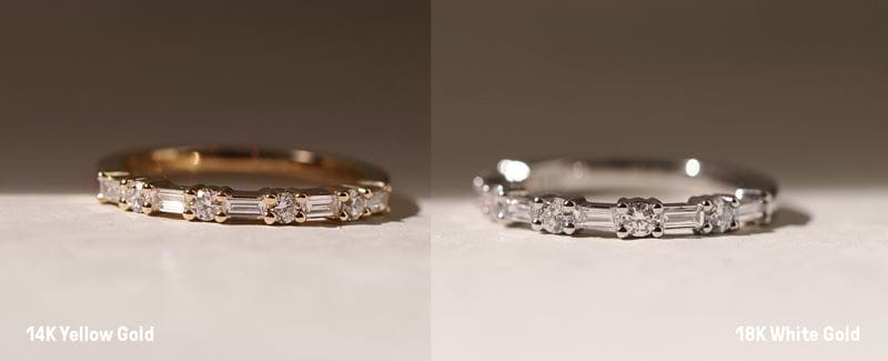 14K Yellow gold diamond wedding band and a 18K white gold diamond wedding band.