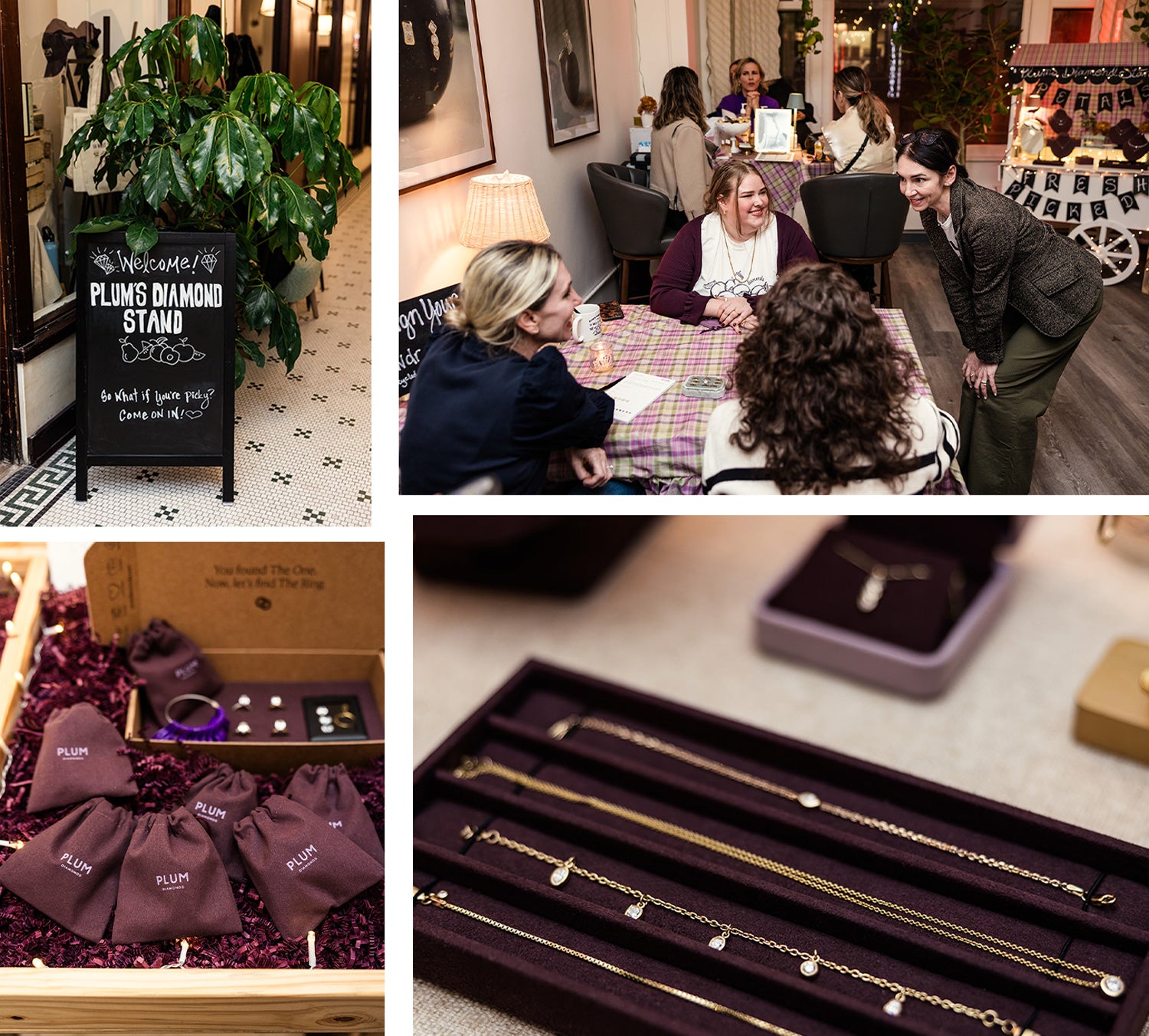 Plum's Diamond Stand pop up in Chicago. Featuring try-on diamond rings and jewelry and chats with founder Kristy.