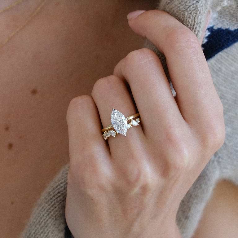 SOLD Marquise Cut 2.39ct Pave Prong Two Tone Diamond Ring