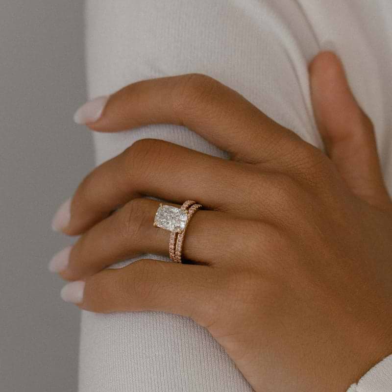 SOLD Elongated Cushion Cut 3.21ct Hidden Halo Pink Pave Ring