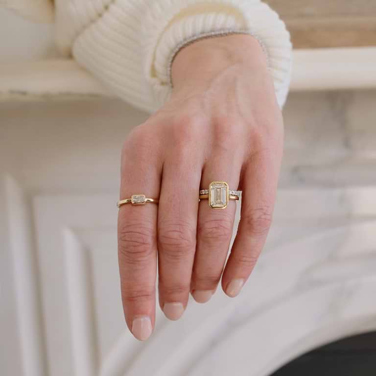 SOLD Emerald Cut 3.24ct Cathedral Bezel Ring