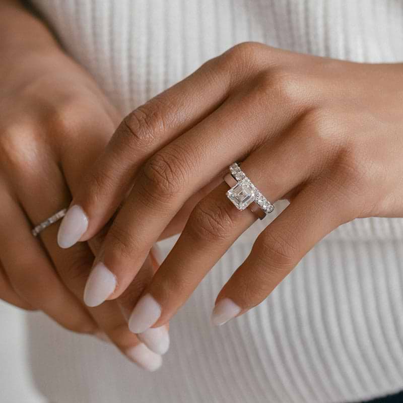 SOLD Asscher Cut 3.33ct Wide Cathedral White Gold Ring