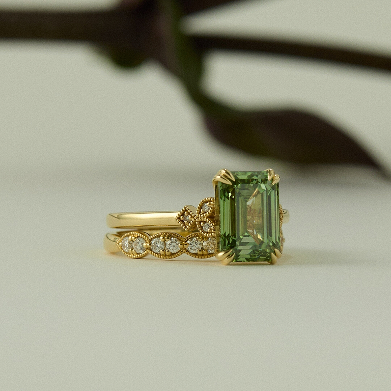 Green Emerald Cut 3.78ct Vintage Peekaboo Ring