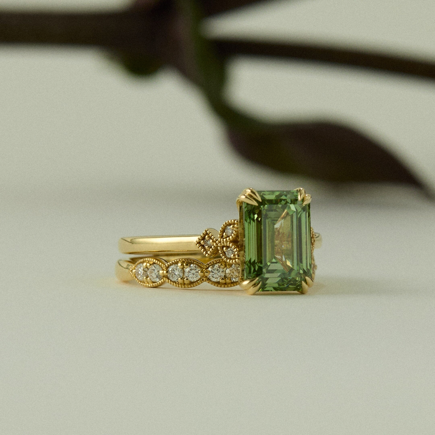 Green Emerald Cut 3.78ct Vintage Peekaboo Ring