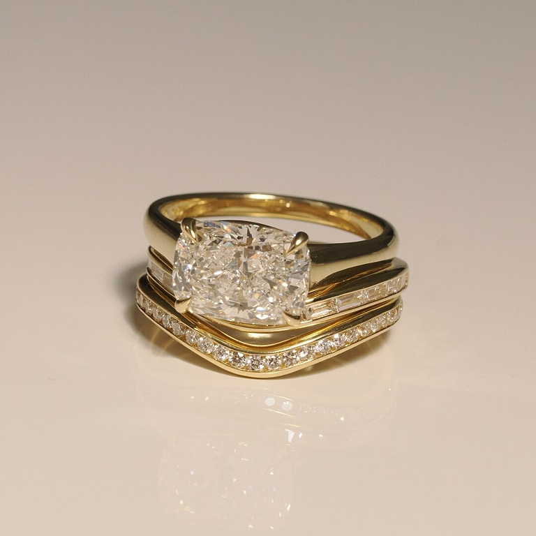 Cushion Cut 3.21ct East West Cathedral Ring