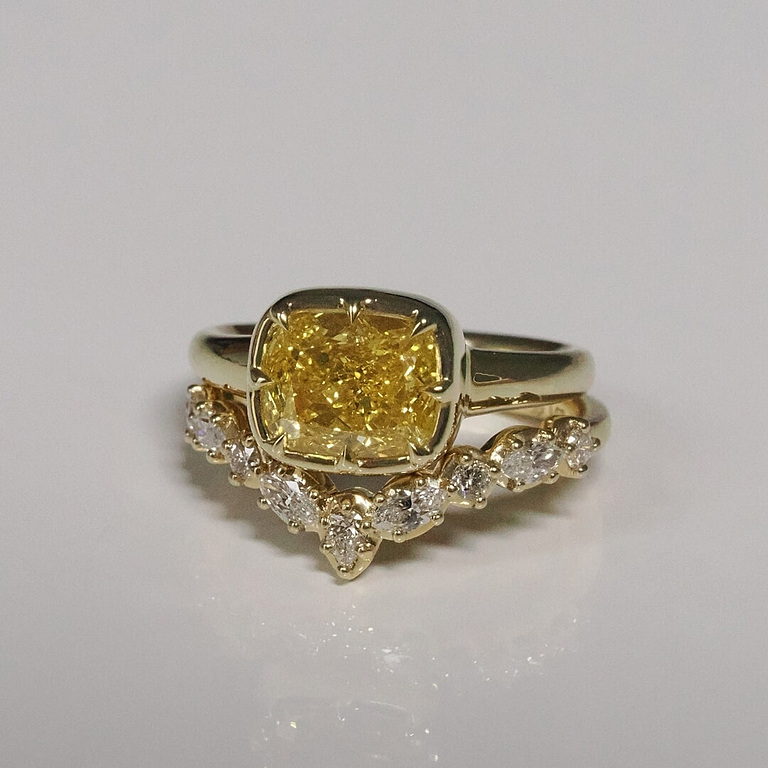 Yellow Cushion Cut 2.38ct East West Button Back Ring