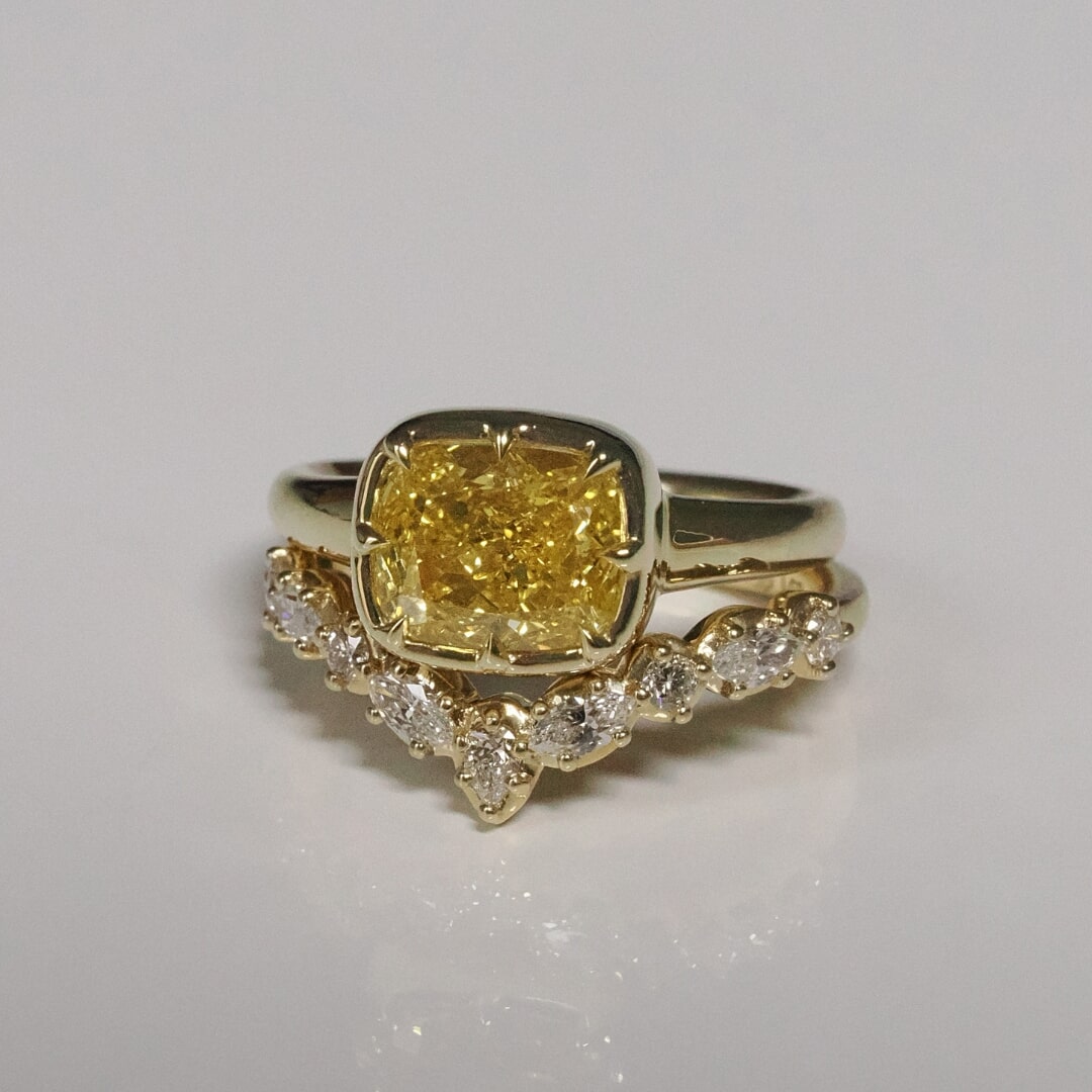 Yellow Cushion Cut 2.38ct East West Button Back Ring