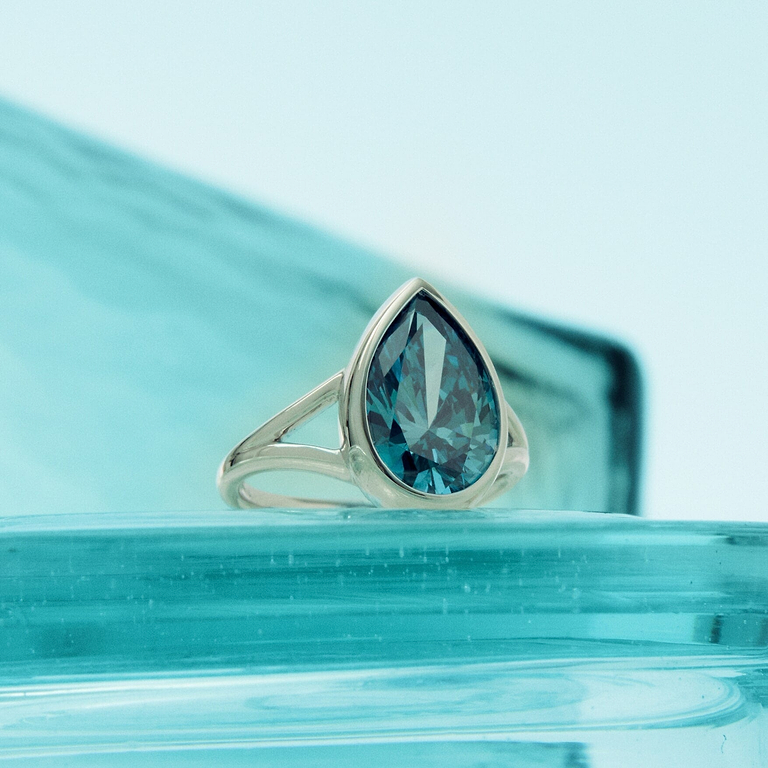 Blue Pear 4ct Lab Diamond Ring