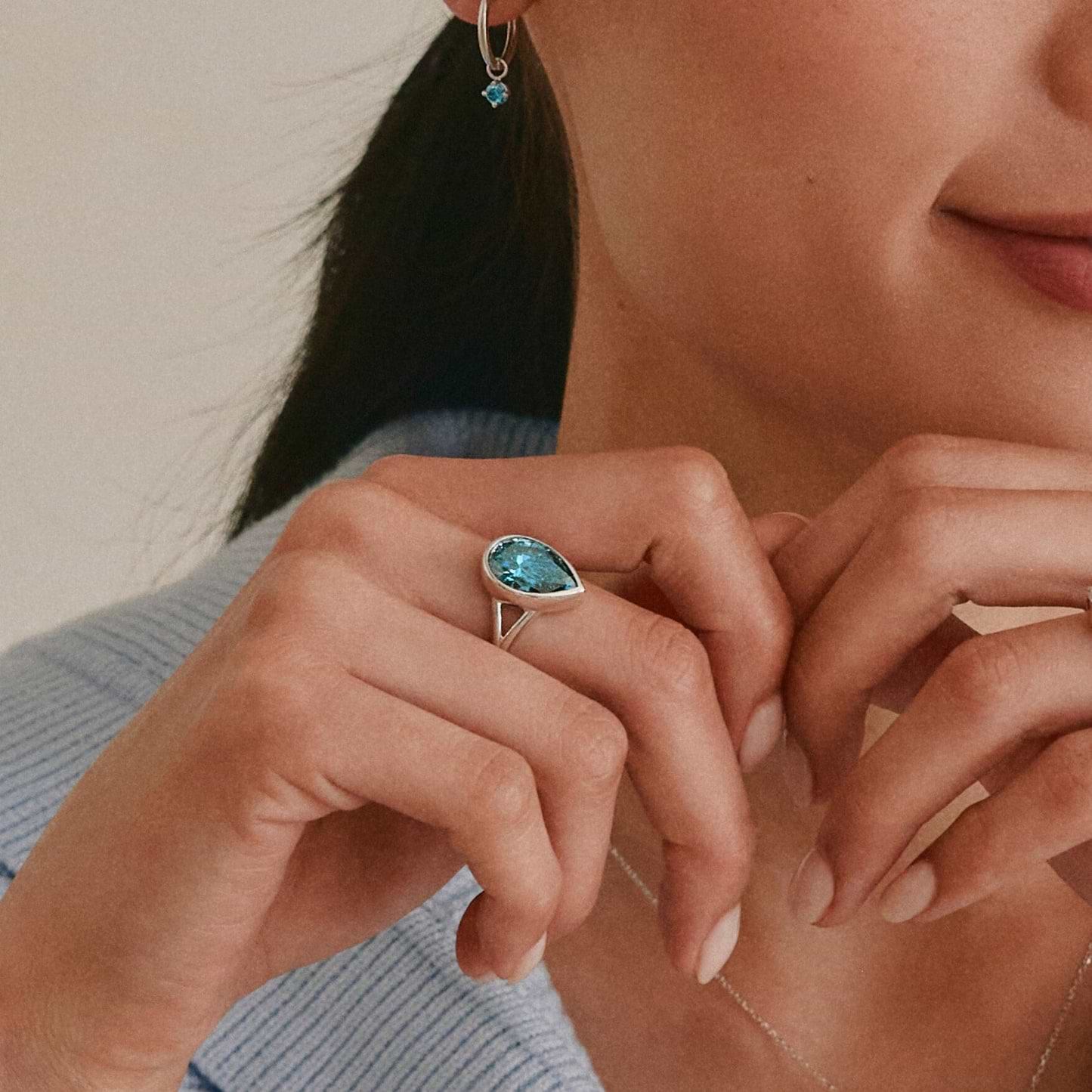 Blue Pear 4ct Lab Diamond Ring