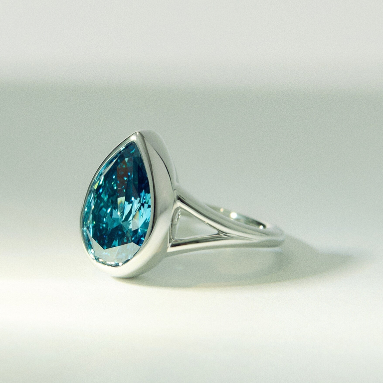 Blue Pear 4ct Lab Diamond Ring