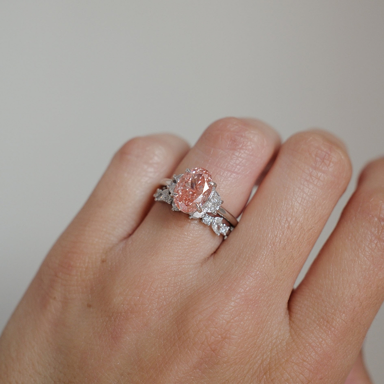 Pink Oval 4cttw Three Stone Ring