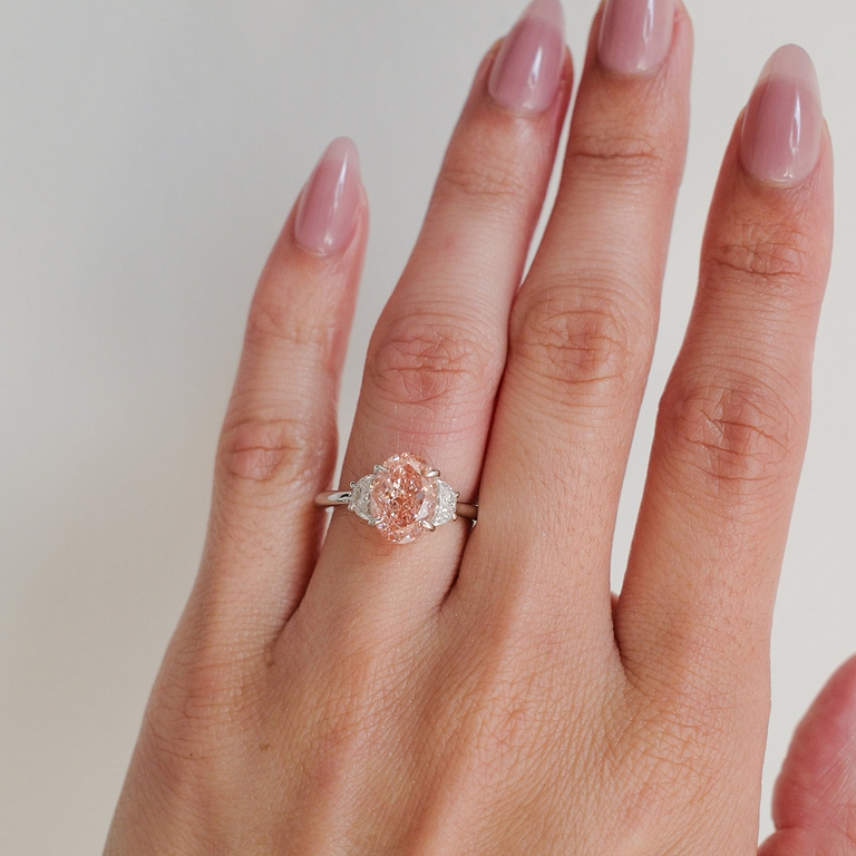 Pink Oval 4cttw Three Stone Ring