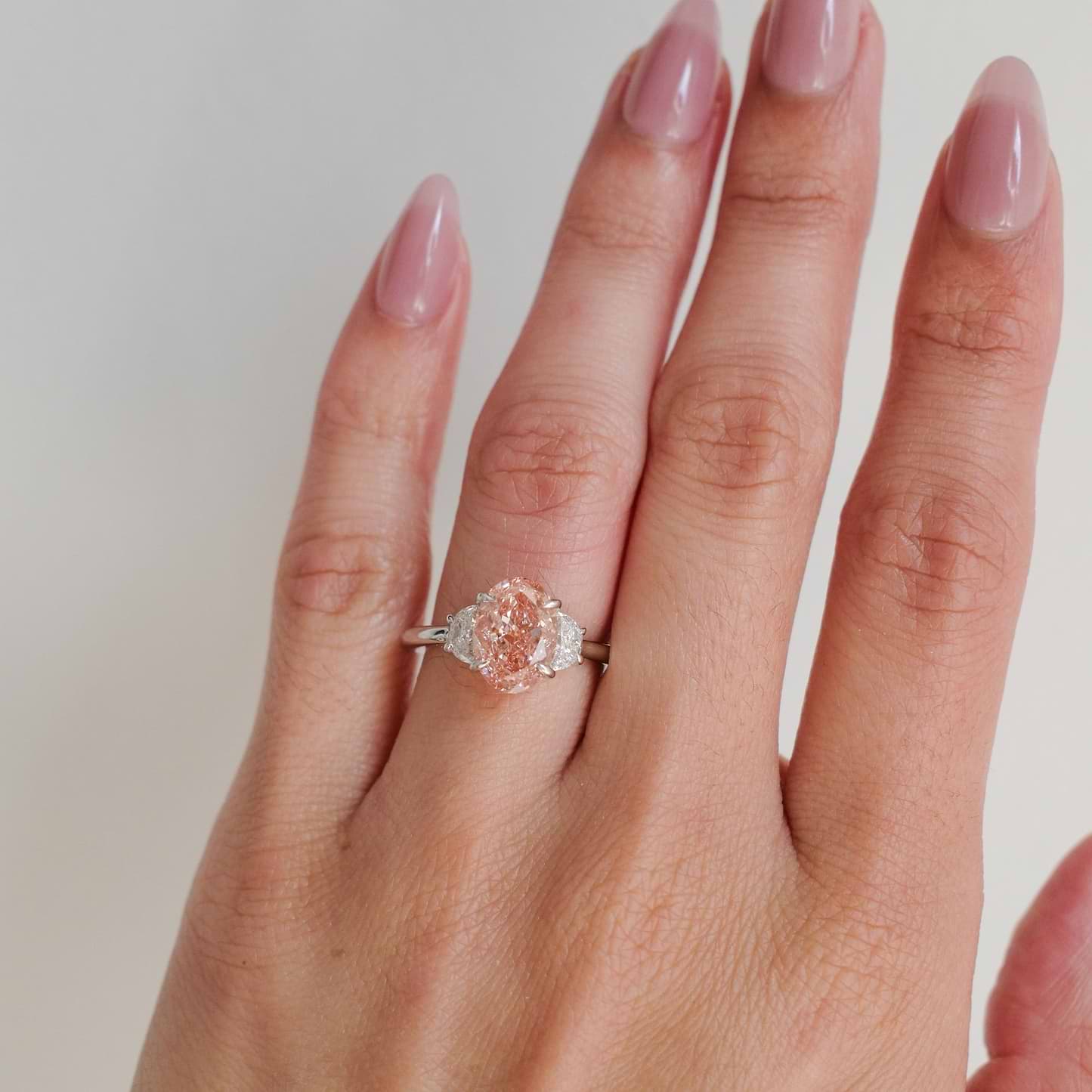 Pink Oval 4cttw Three Stone Ring