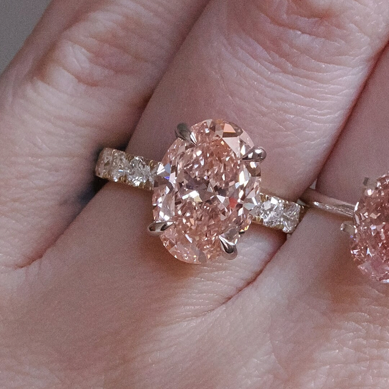 Pink Oval 4.92ct Low Basket Hidden Halo Pave Ring