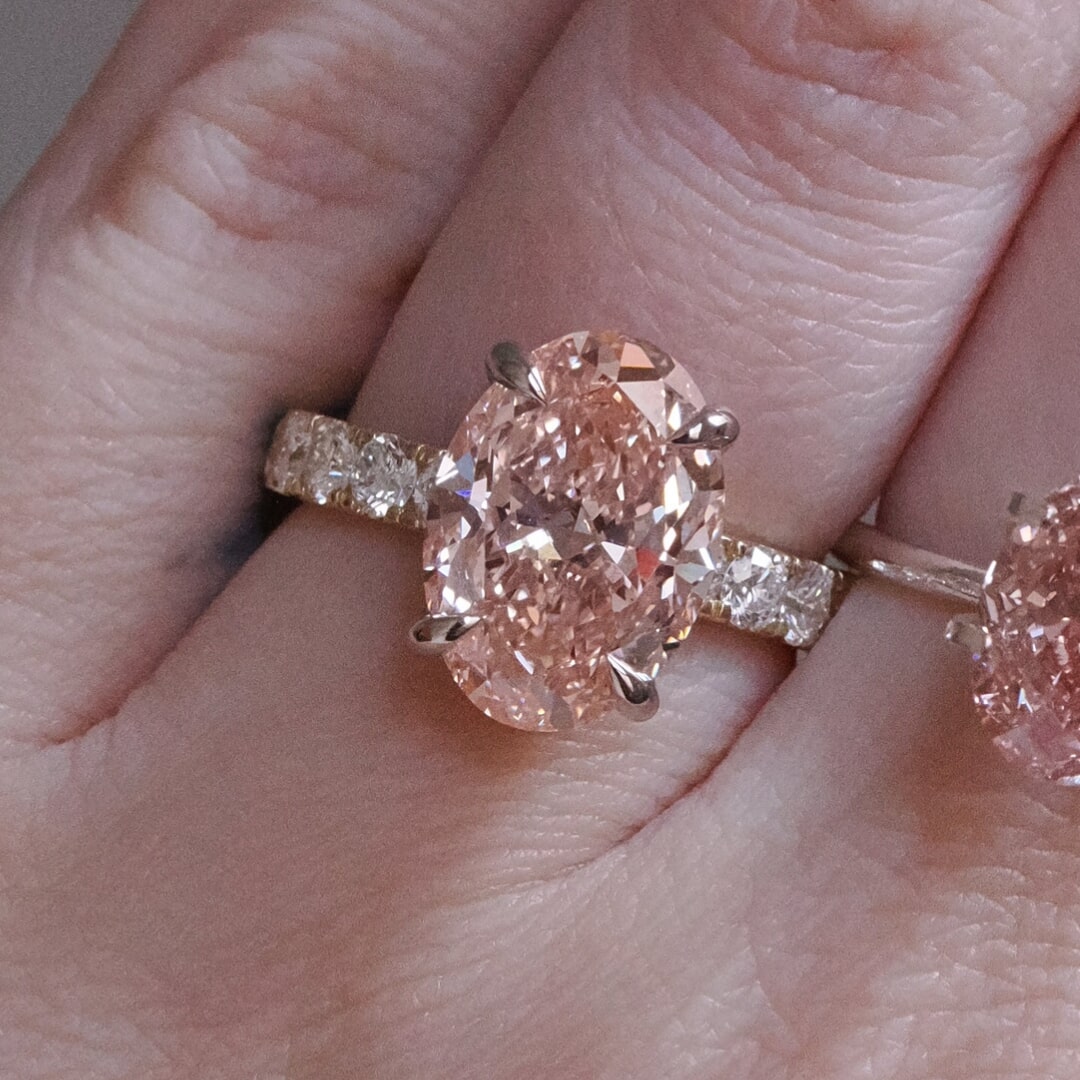 Pink Oval 4.92ct Low Basket Hidden Halo Pave Ring
