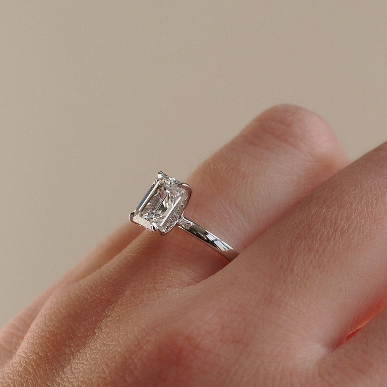 Emerald Cut 2ct Hidden Halo Ring