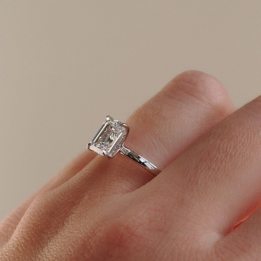 Emerald Cut 2ct Hidden Halo Ring