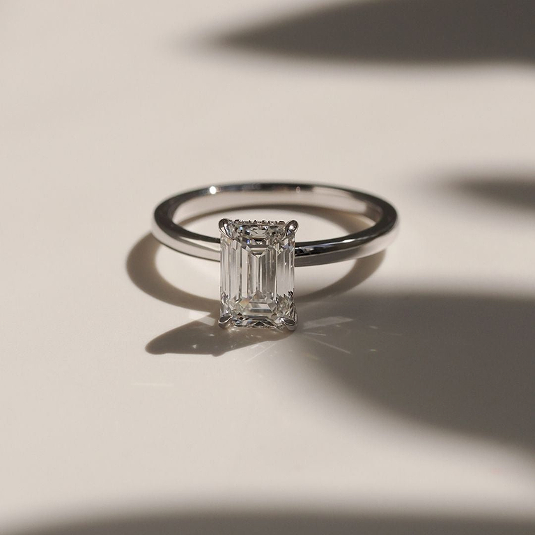 Emerald Cut 2ct Hidden Halo Ring