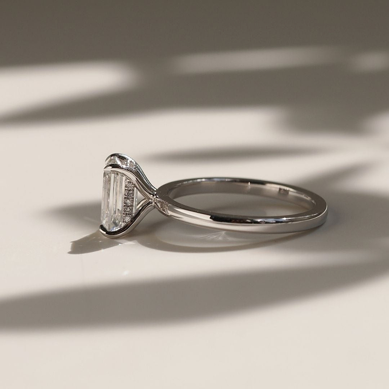 Emerald Cut 2ct Hidden Halo Ring