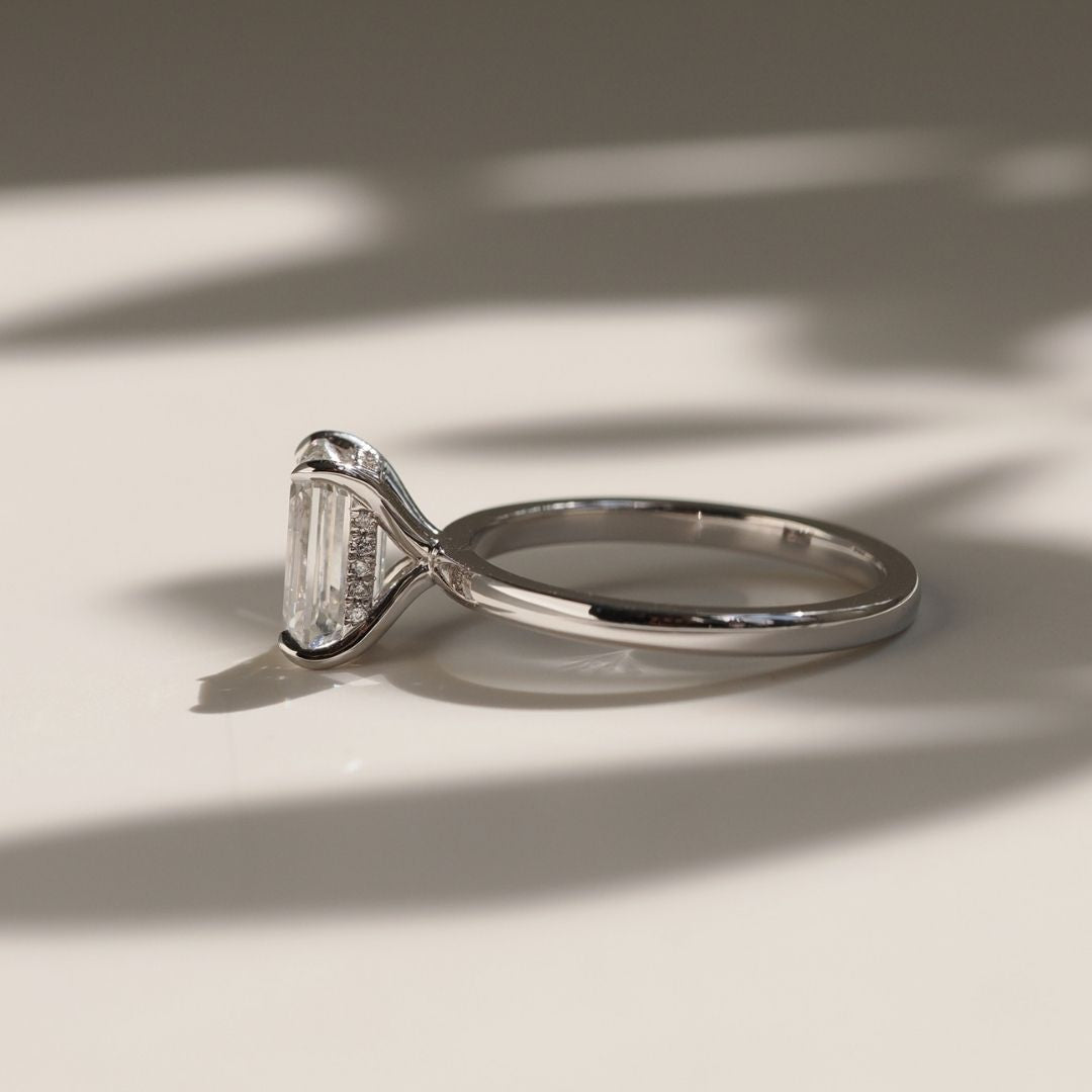 Emerald Cut 2ct Hidden Halo Ring