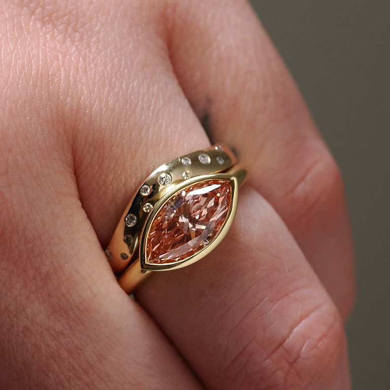 SOLD Marquise Cut 1.90ct Fancy Pink Diamond Bezel Ring