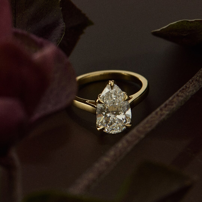 SOLD Pear Cut 3.32ct Tulip Cathedral Ring