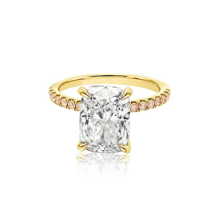 SOLD Elongated Cushion Cut 3.21ct Hidden Halo Pink Pave Ring