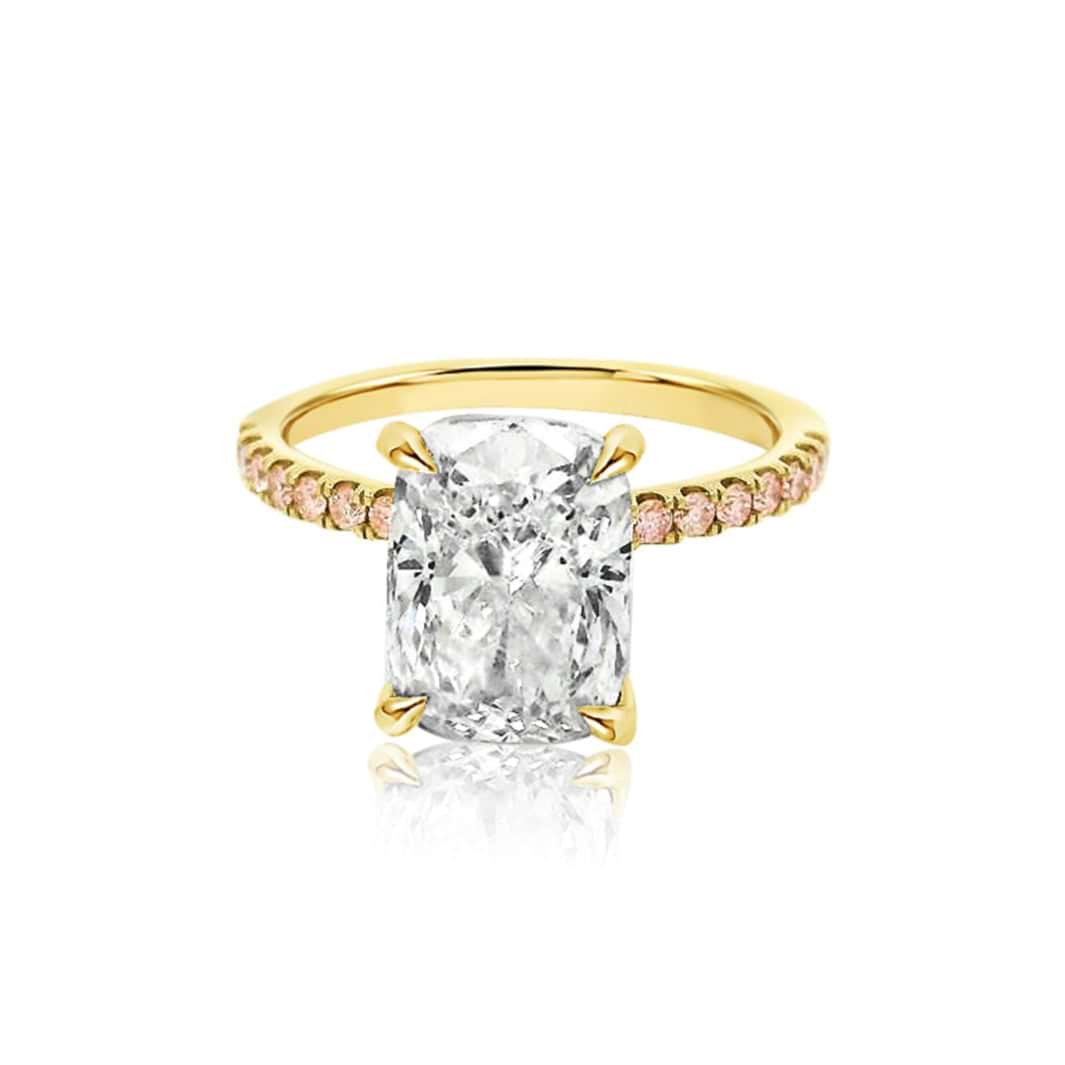 SOLD Elongated Cushion Cut 3.21ct Hidden Halo Pink Pave Ring