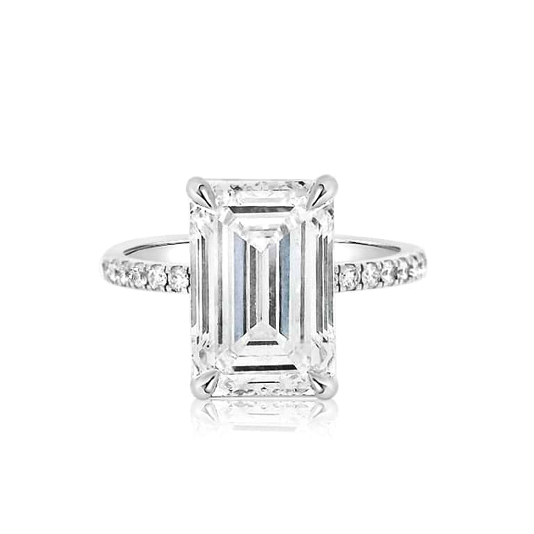 Emerald Cut 5.42ct Low Basket Hidden Halo Pave Ring