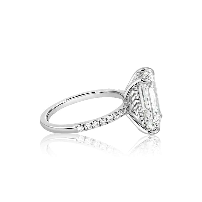Emerald Cut 5.42ct Low Basket Hidden Halo Pave Ring