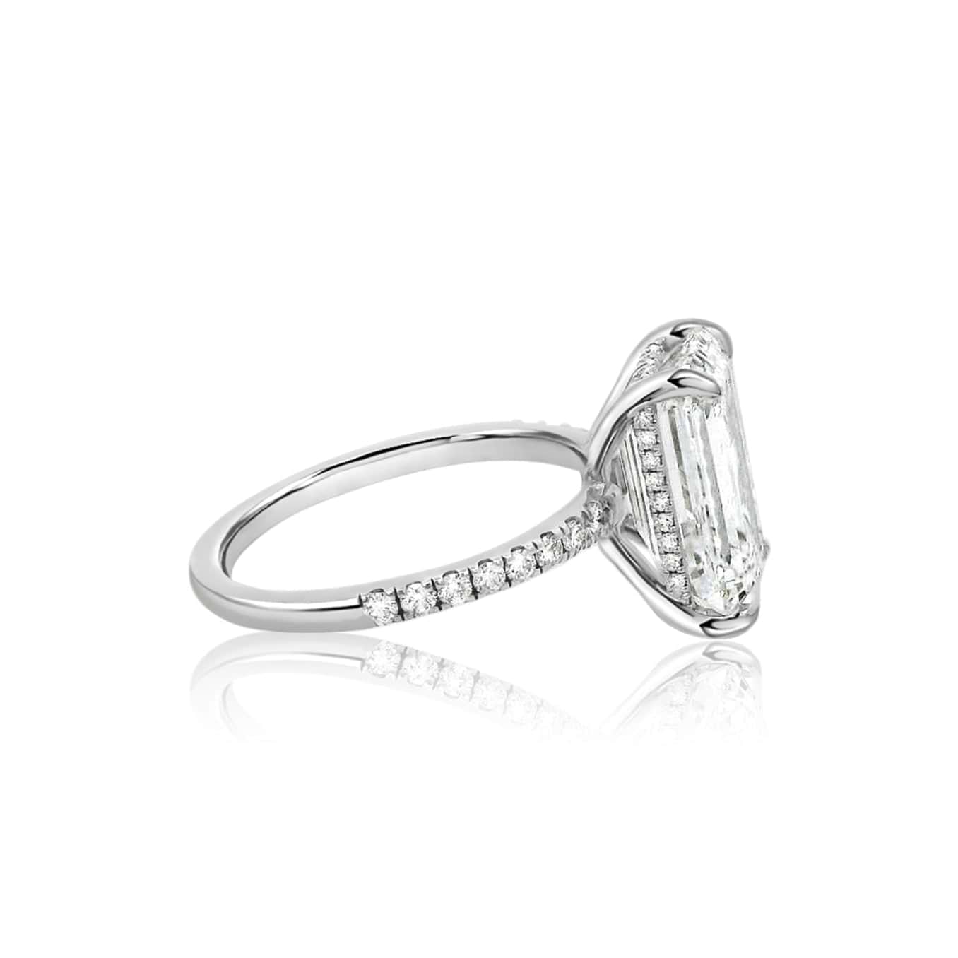 Emerald Cut 5.42ct Low Basket Hidden Halo Pave Ring