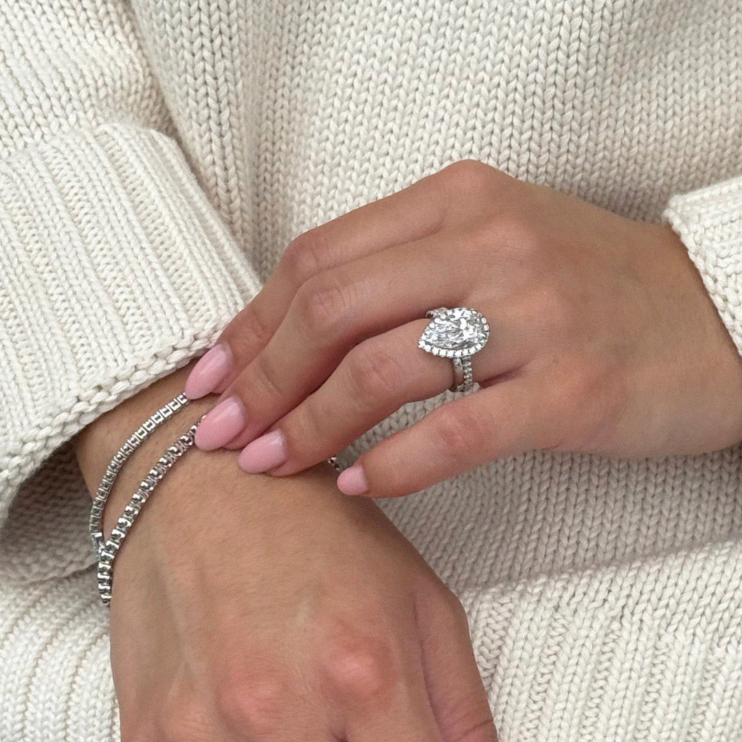 SOLD Pear 3.32ct Halo Diamond Ring