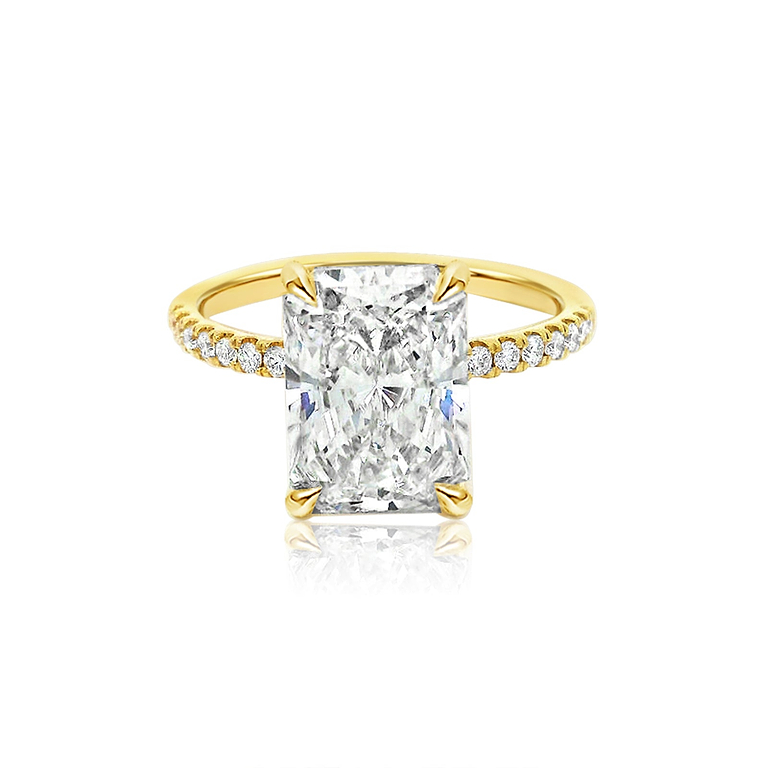 SOLD Radiant Cut 4.32ct Diamond Low Basket Pave Ring