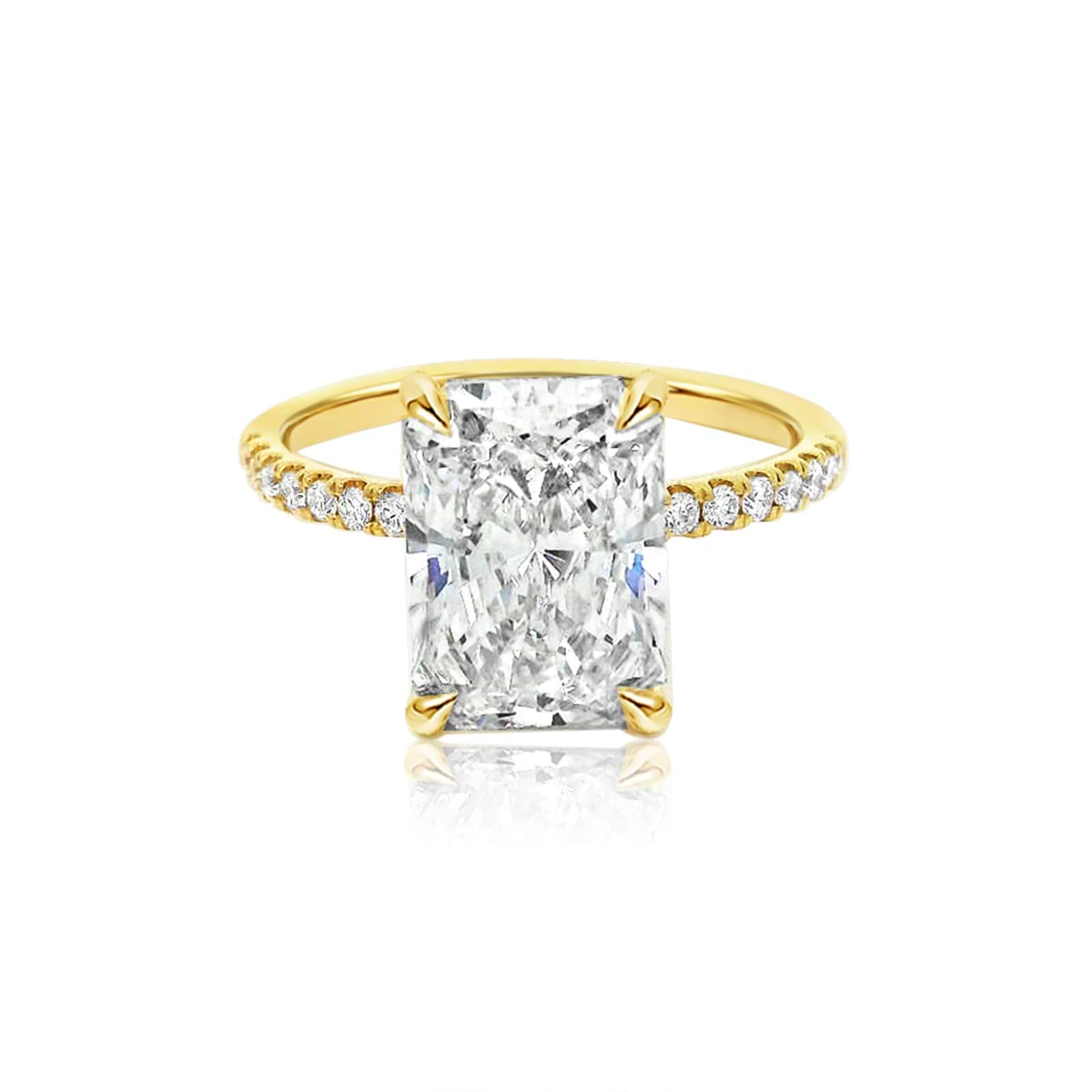 SOLD Radiant Cut 4.32ct Diamond Low Basket Pave Ring