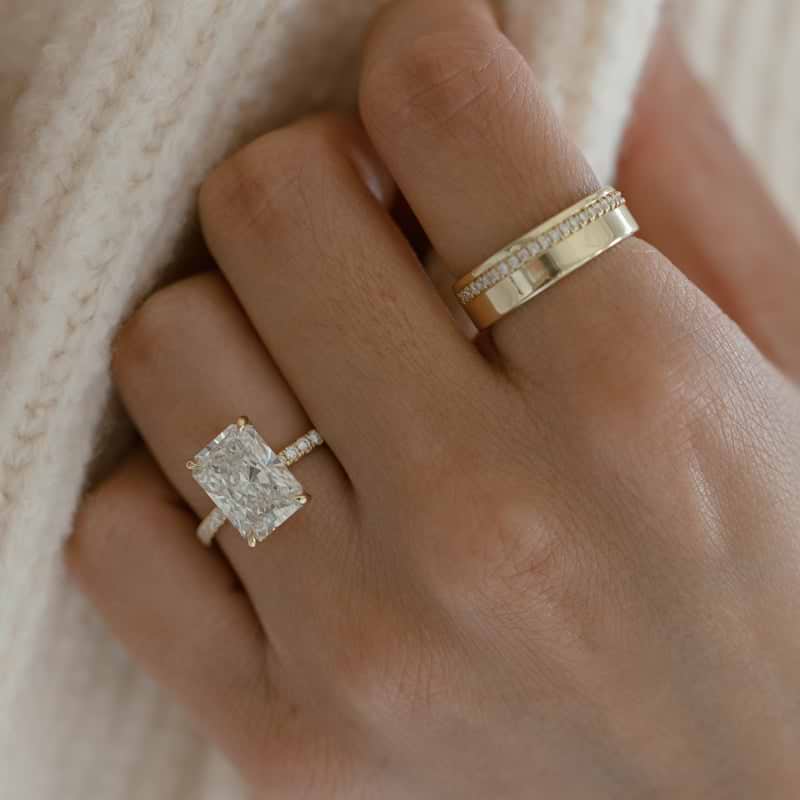 SOLD Radiant Cut 4.32ct Diamond Low Basket Pave Ring