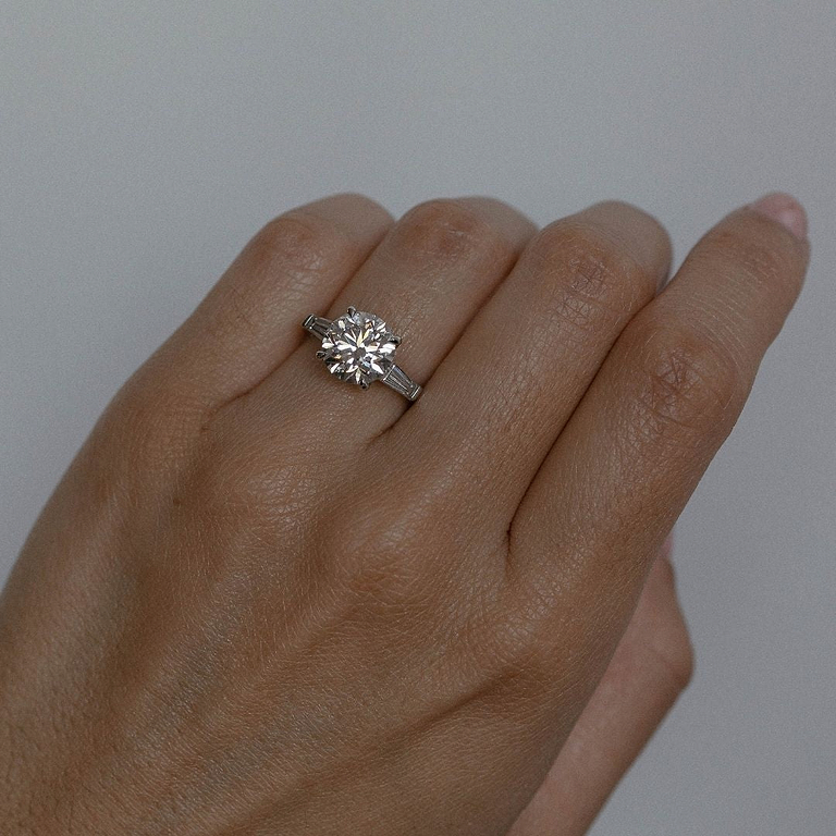 Round 3.09ct and Tapered Baguette 3 Stone Ring
