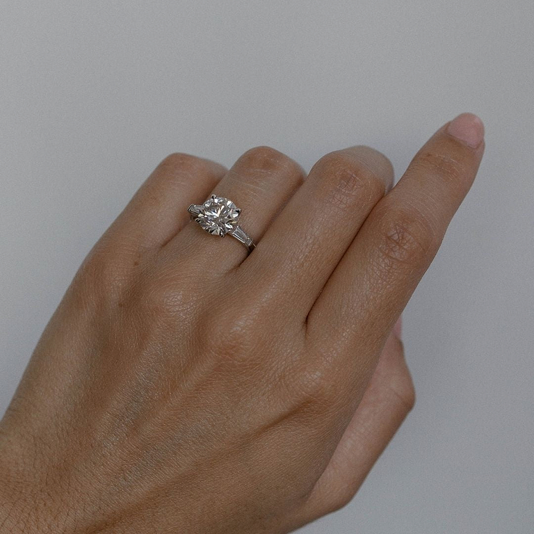 Round 3.09ct and Tapered Baguette 3 Stone Ring