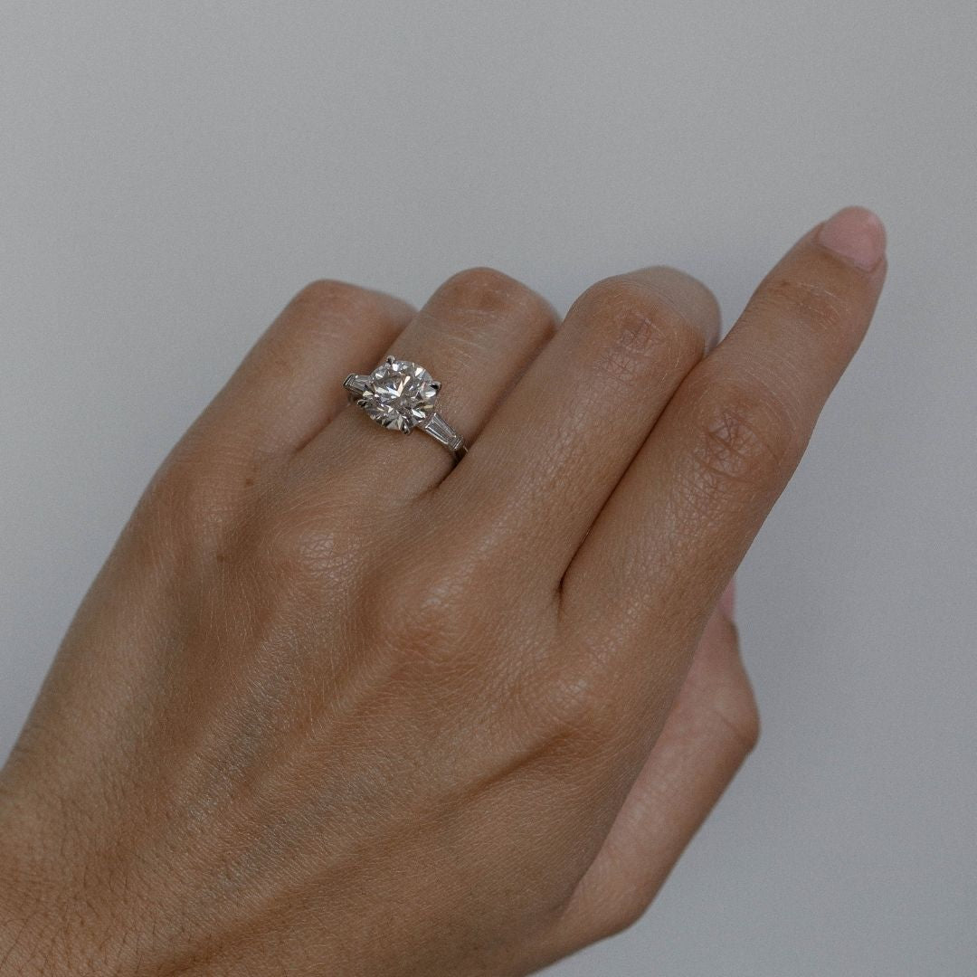 Round 3.09ct and Tapered Baguette 3 Stone Ring