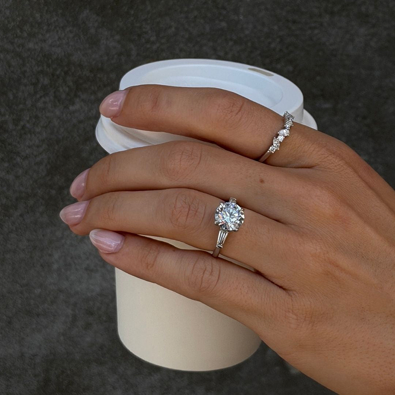 Round 3.09ct and Tapered Baguette 3 Stone Ring