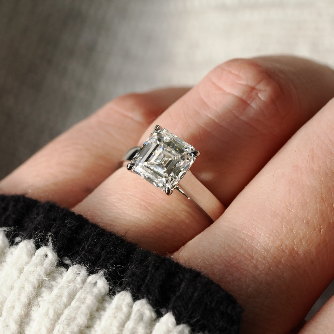 SOLD Asscher Cut 3.33ct Wide Cathedral White Gold Ring