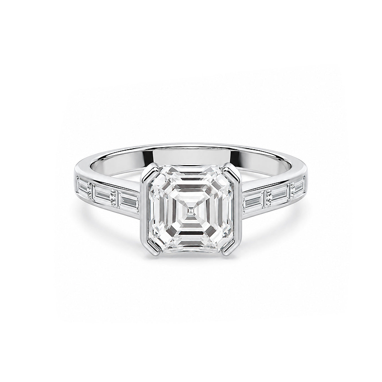 Asscher Cut 3.33ct Half Bezel Ring