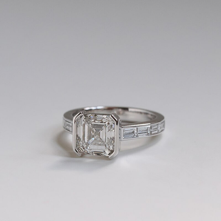 Asscher Cut 3.33ct Half Bezel Ring