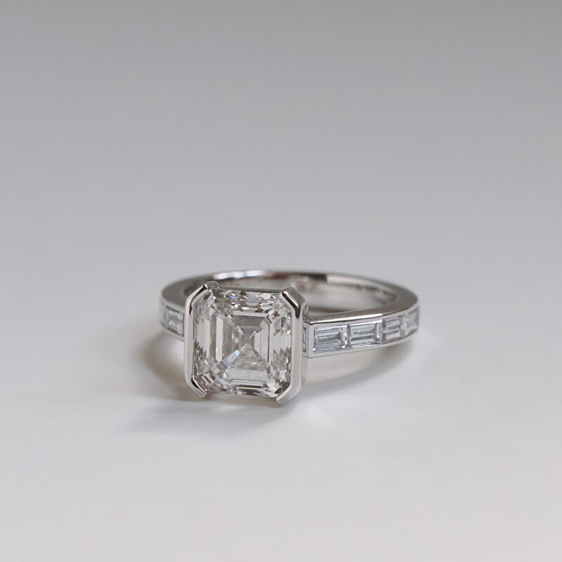 Asscher Cut 3.33ct Half Bezel Ring
