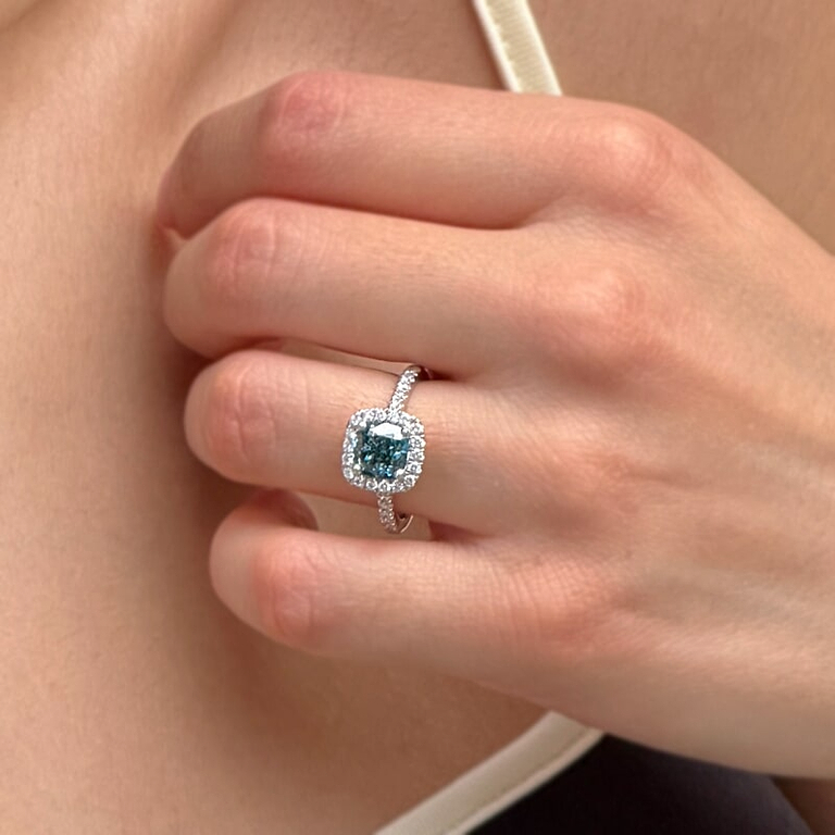 Blue Cushion 2.03ct Platinum Halo