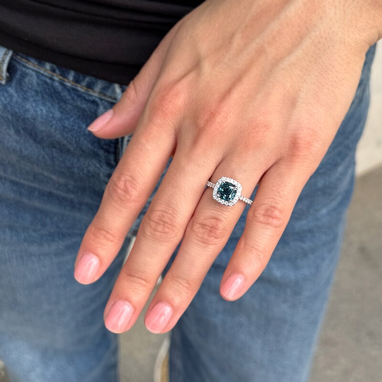 Blue Cushion 2.03ct Platinum Halo