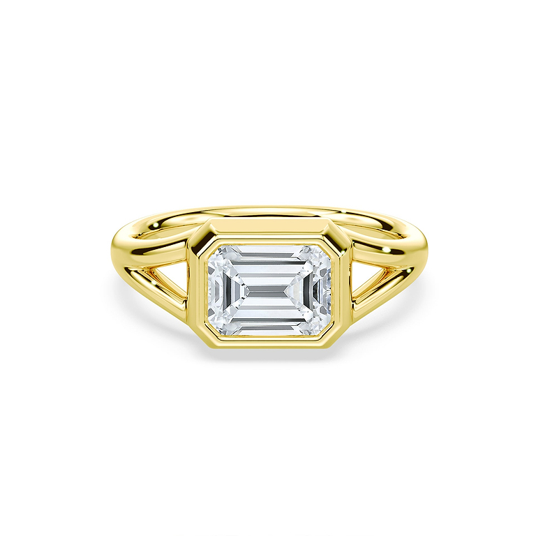 SOLD Emerald Cut 2.75ct East-West Split Shank Bezel Ring