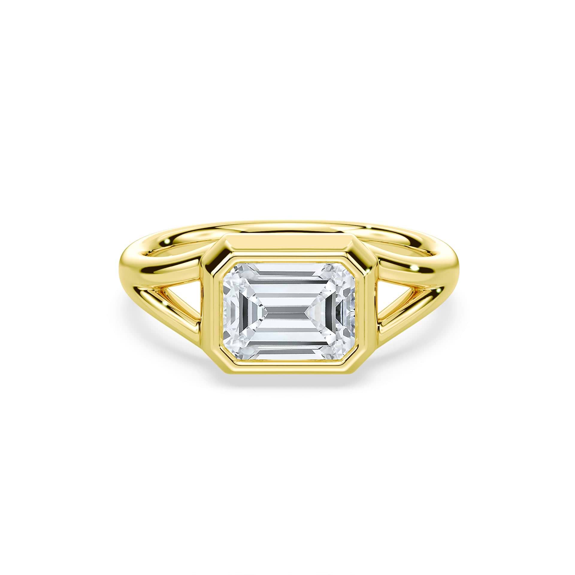 SOLD Emerald Cut 2.75ct East-West Split Shank Bezel Ring