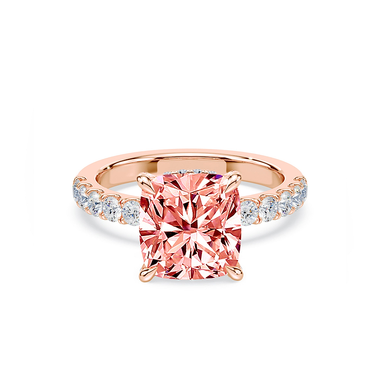 Pink Cushion 3.01ct Medium Pave Ring