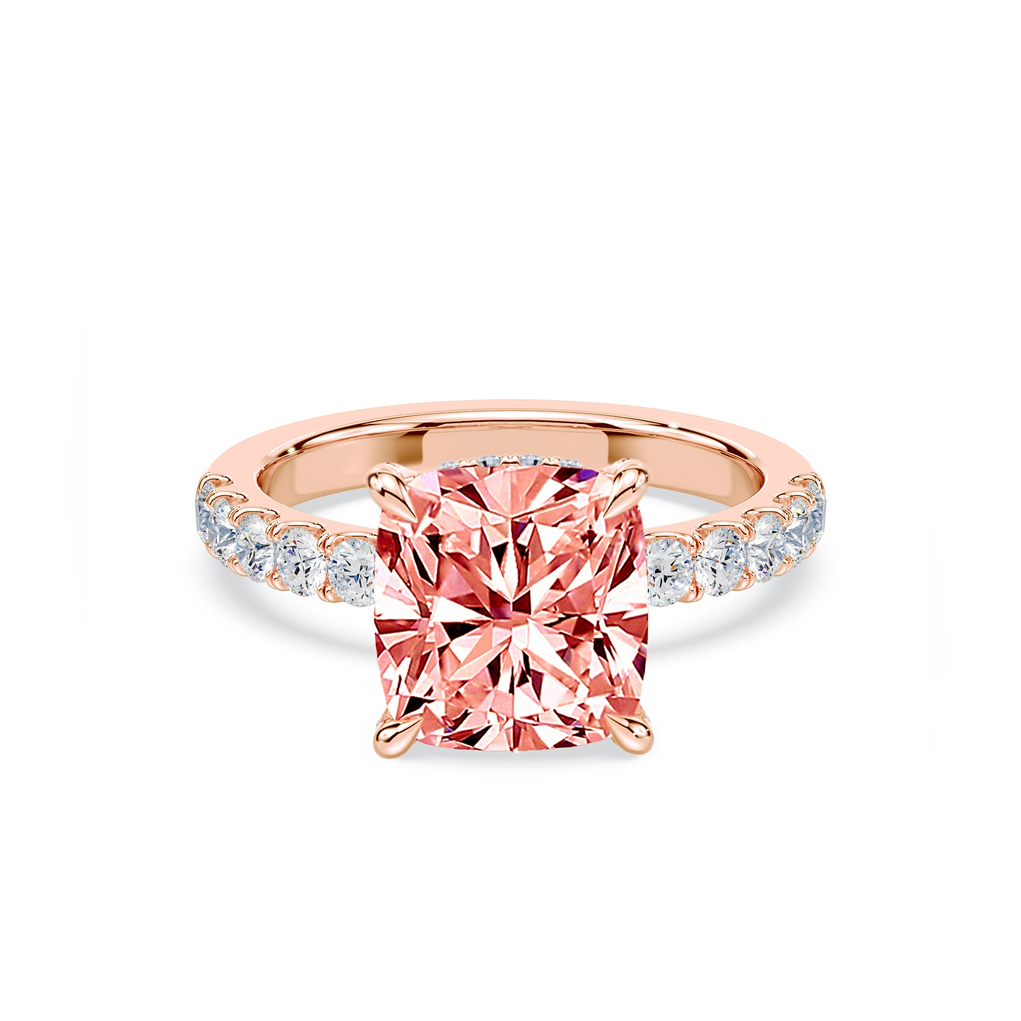 Pink Cushion 3.01ct Medium Pave Ring