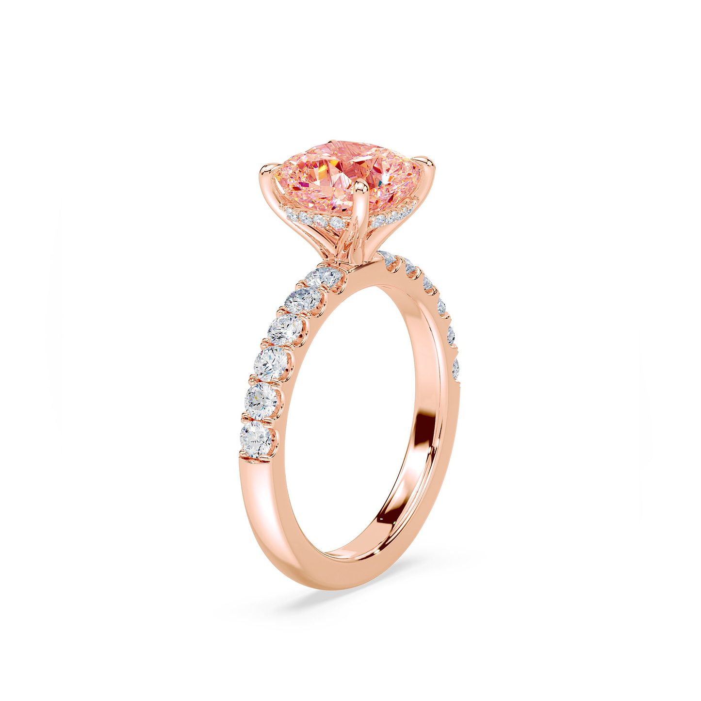Pink Cushion 3.01ct Medium Pave Ring